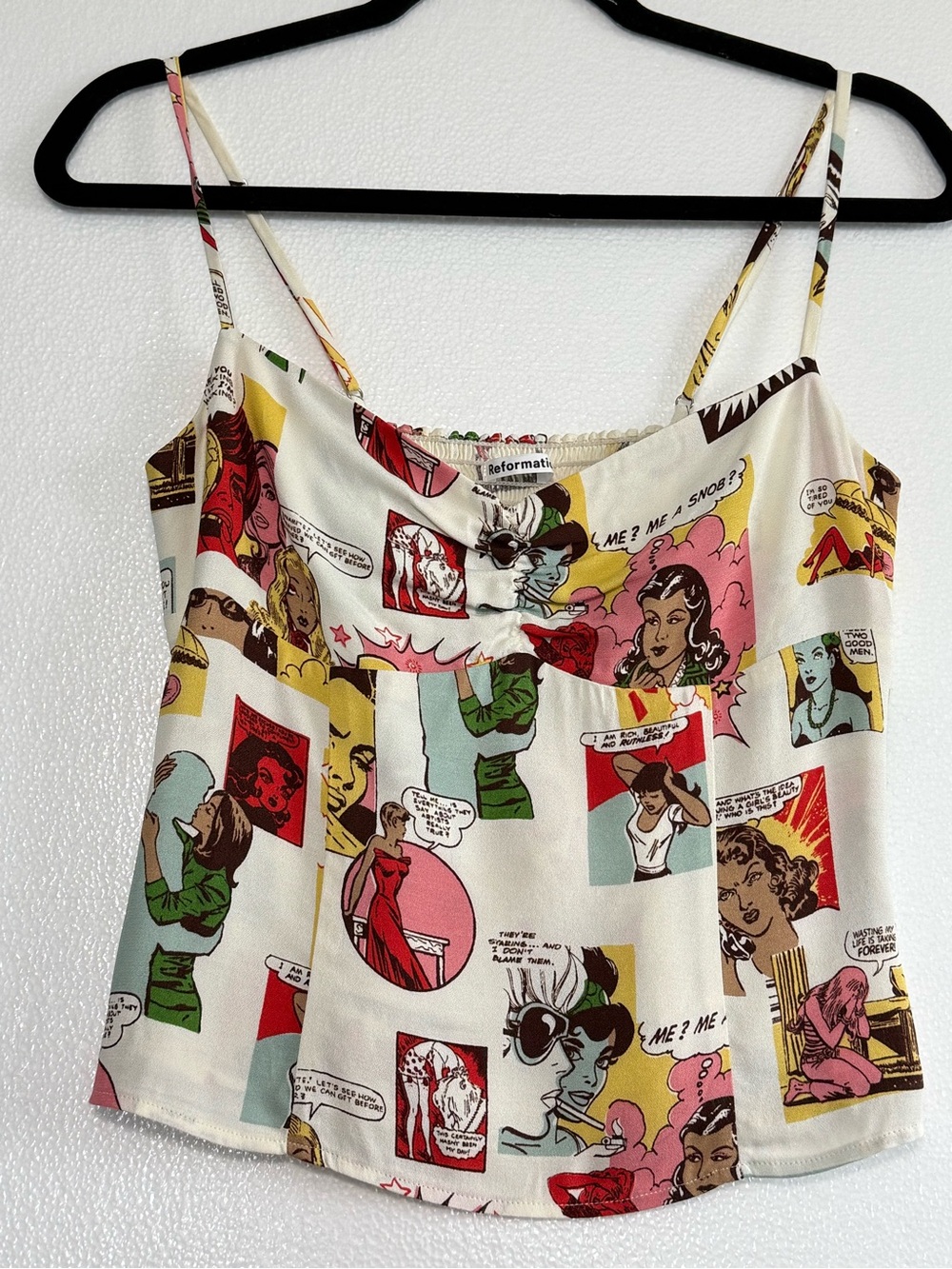 Reformation Comic Book Print Cami Bustier Crop Tank Top Cream Multicolor Size 6